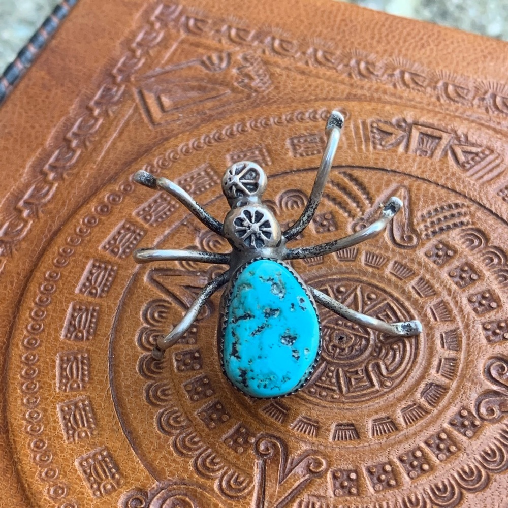 Sterling silver turquoise spider pin bug jewelry 925